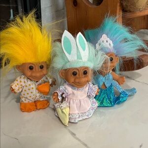 Russ Set of 3 Troll Dolls with Yellow, Mint, and Teal Hair